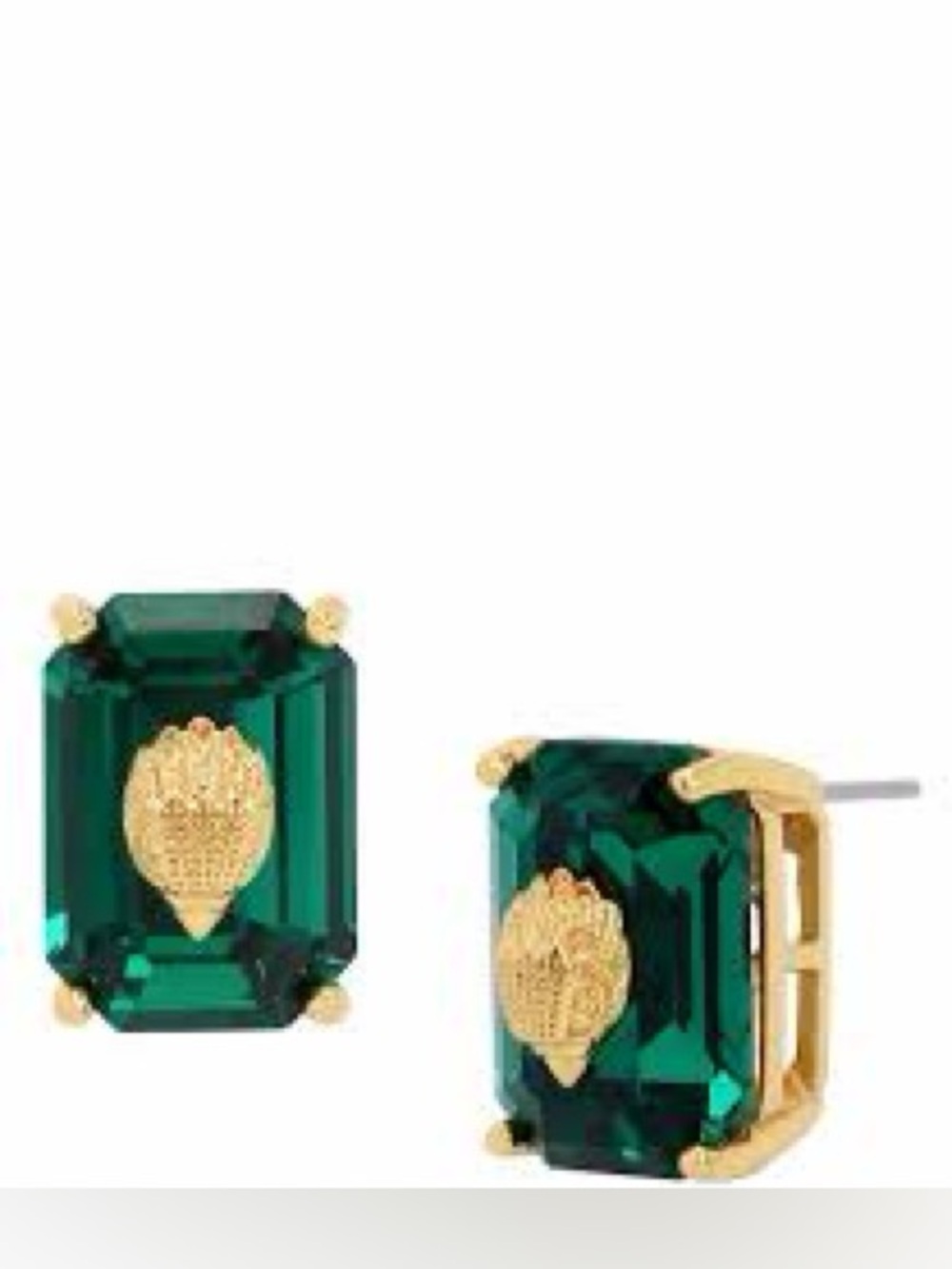 New KURT GEIGER LONDON Signature Crystal & Eagle Head Stud Earrings Green Gold